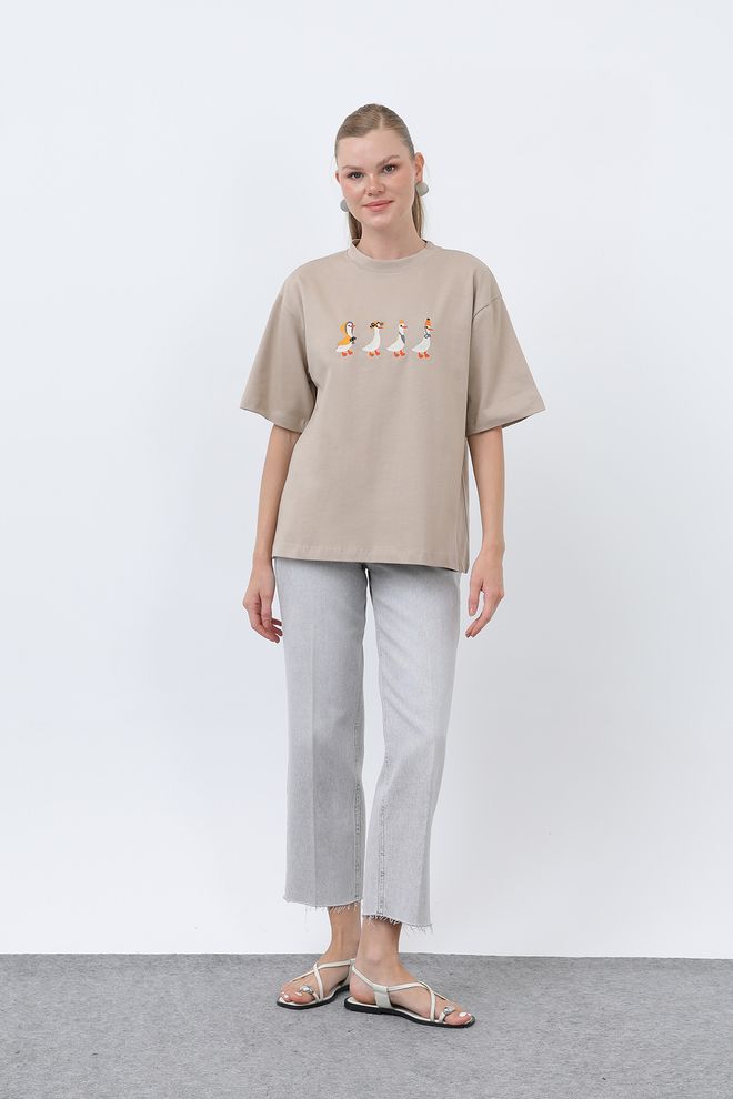 SOUL Maglietta Beige Casual Streetwear Con Girocollo Abbigliamento all'ingrosso Casuale