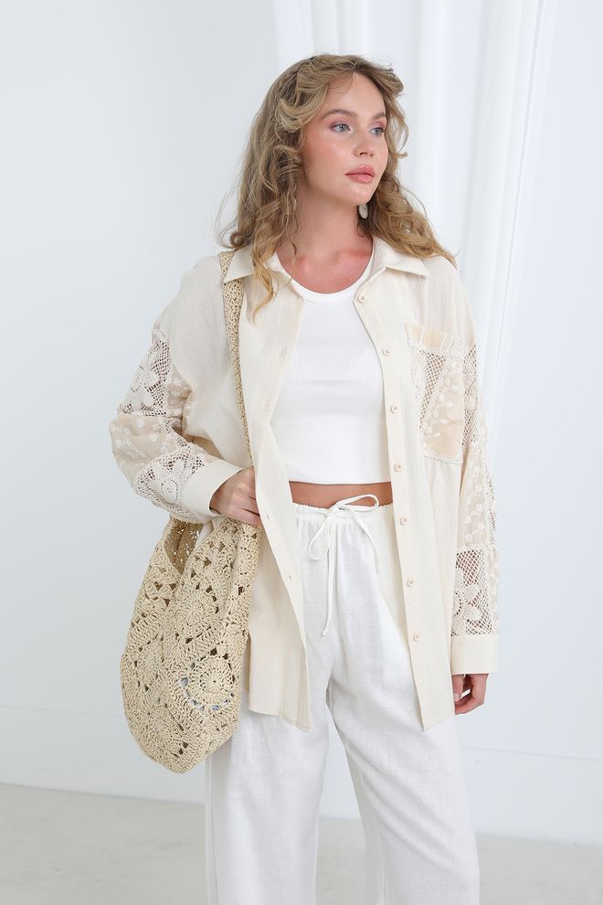 SOUL Chemise Bohème Beige Boutonnée Avec Motif Floral Vêtements en gros Décontracté