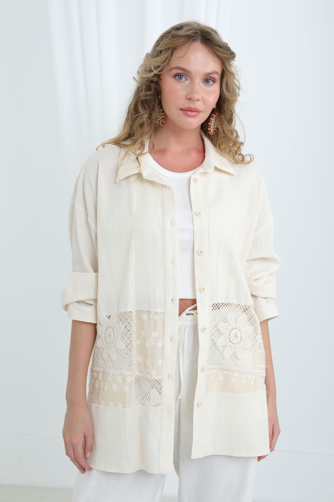 SOUL Camicia Beige Casual Boho Elegante Modesta Abbigliamento all'ingrosso Modesto
