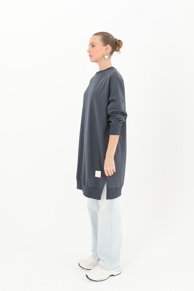 SOUL Navy Blue Casual Oversized Tunic With Crew Neck Wholesale Clothing Spring