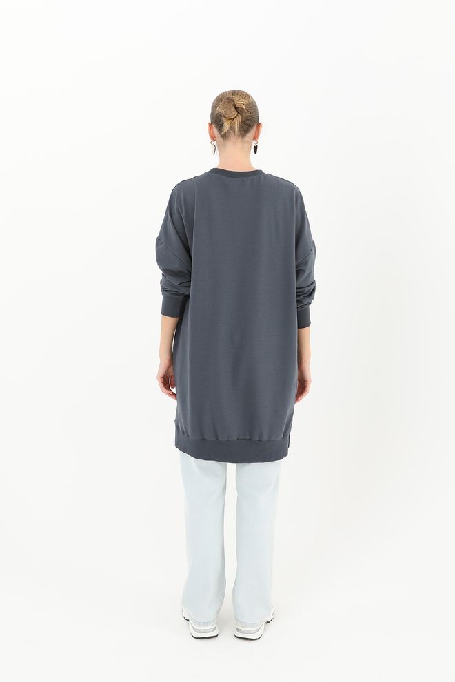 SOUL Navy Blue Casual Oversized Tunic With Crew Neck Wholesale Clothing Casual