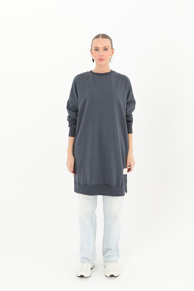 SOUL Navy Blue Casual Oversized Tunic With Crew Neck Wholesale Clothing Lounge