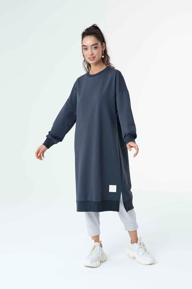 SOUL Túnica Azul marinho Tamanho Grande Decote Crew Roupas por atacado A relaxar