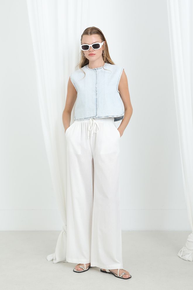 SOUL Witte Palazzo Broek Met Koord En Wijde Pijp Groothandel Kleding Casual