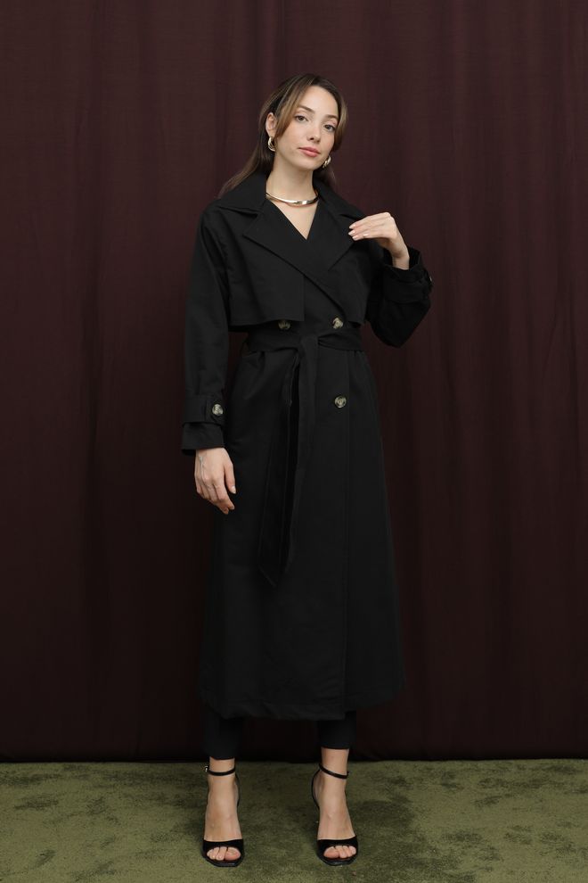 SOUL Zwarte Trenchcoat Elegant Formeel Enkelrijig Groothandel Kleding Casual