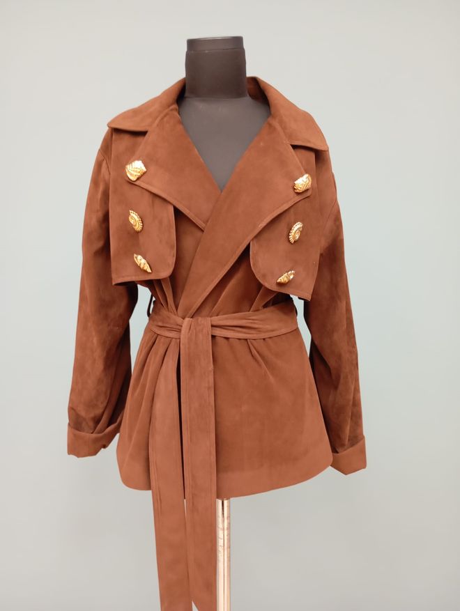 SOUL Rjav Trenčkot Eleganten Enoprsni Wrapover Oblačila na debelo Vintage