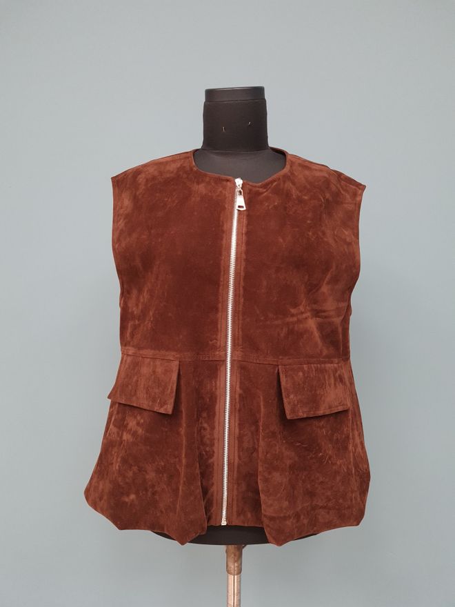 SOUL Brown Casual Vintage Zip Up Vest With Flap Pocket Wholesale Clothing Casual
