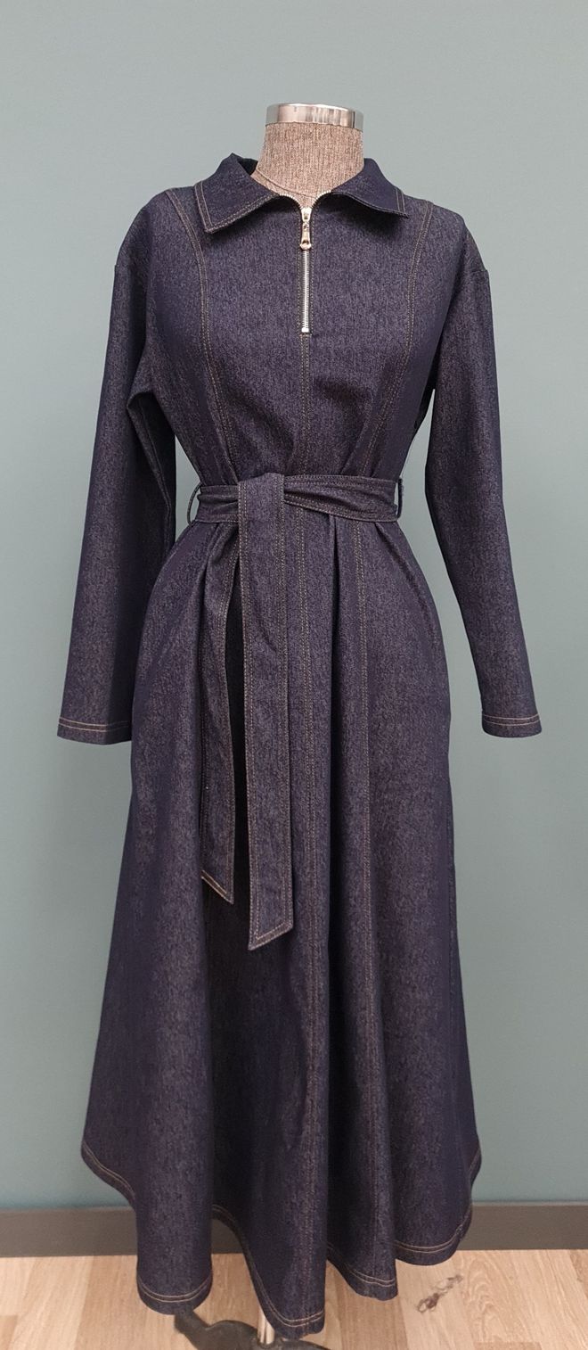 SOUL Granatowa Owijana Sukienka Midi Z Długimi Prostymi Rękawami Hurtowa sprzedaż odzieży Skromny