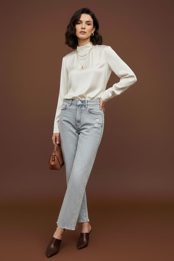 SOUL Mėlynos Mamytės Kelnės Sutrumpintos Tiesios Kojos Vidurinė Juosmens Didmeninė prekyba drabužiais Kokteilinė