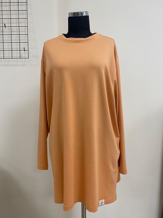 SOUL Tunika Ruda Kasdienė Didelio Dydžio Oversized Ilgas Rankovė Apvalus Kaklas Didmeninė prekyba drabužiais Apykaklė su įkirpimu