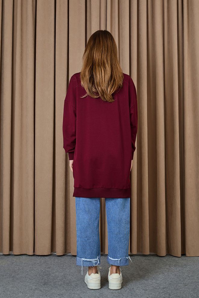 SOUL سترة أرجواني داكن واسعة بفتحة رقبة مستديرة غير رسمية ملابس بالجملة غير رسمي