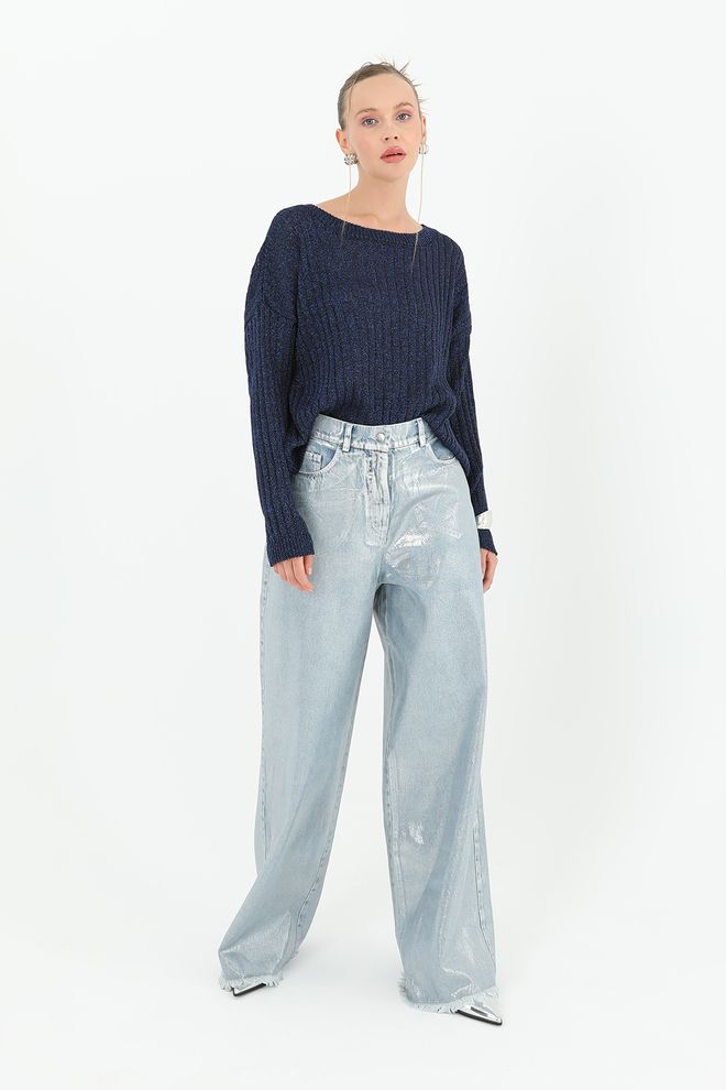 SOUL Μπλούζα Μπλε Μαρέν Με Φαρδιά Λαιμόκοψη Και Μακριά Μανίκια Χονδρικό εμπόριο ενδυμάτων Casual