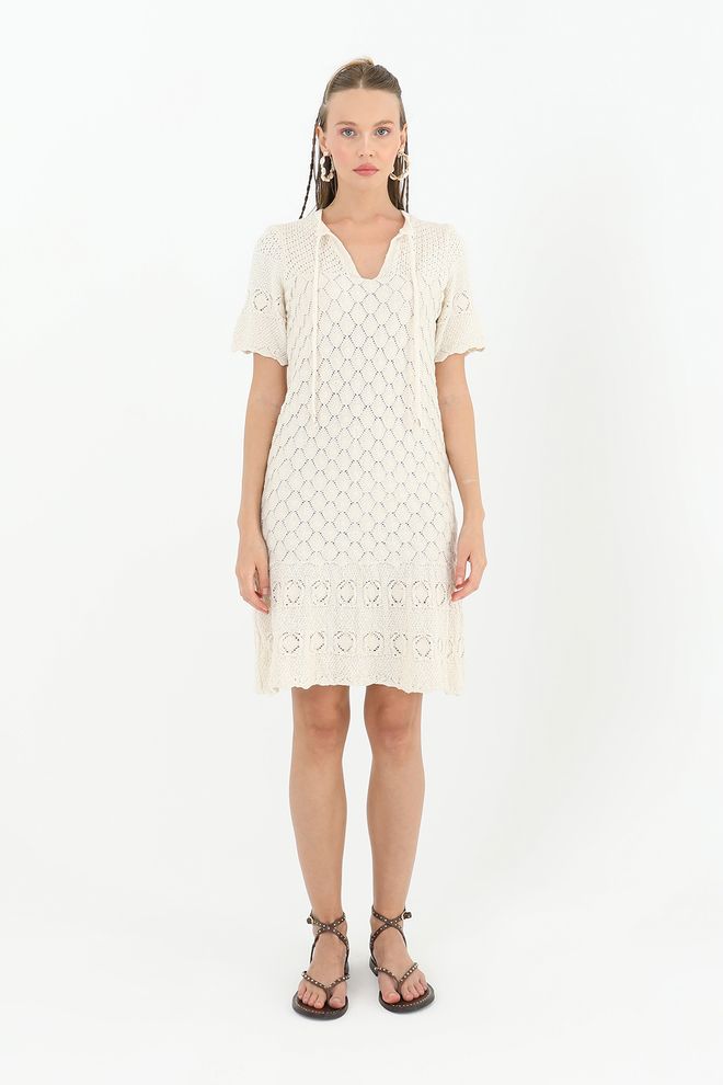 SOUL Beżowa Sukienka Shift Z Dekoltem W Serek I Pół Rękawem Hurtowa sprzedaż odzieży 1