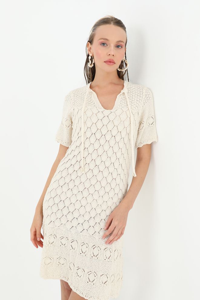 SOUL Beżowa Sukienka Shift Z Dekoltem W Serek I Pół Rękawem Hurtowa sprzedaż odzieży Casual