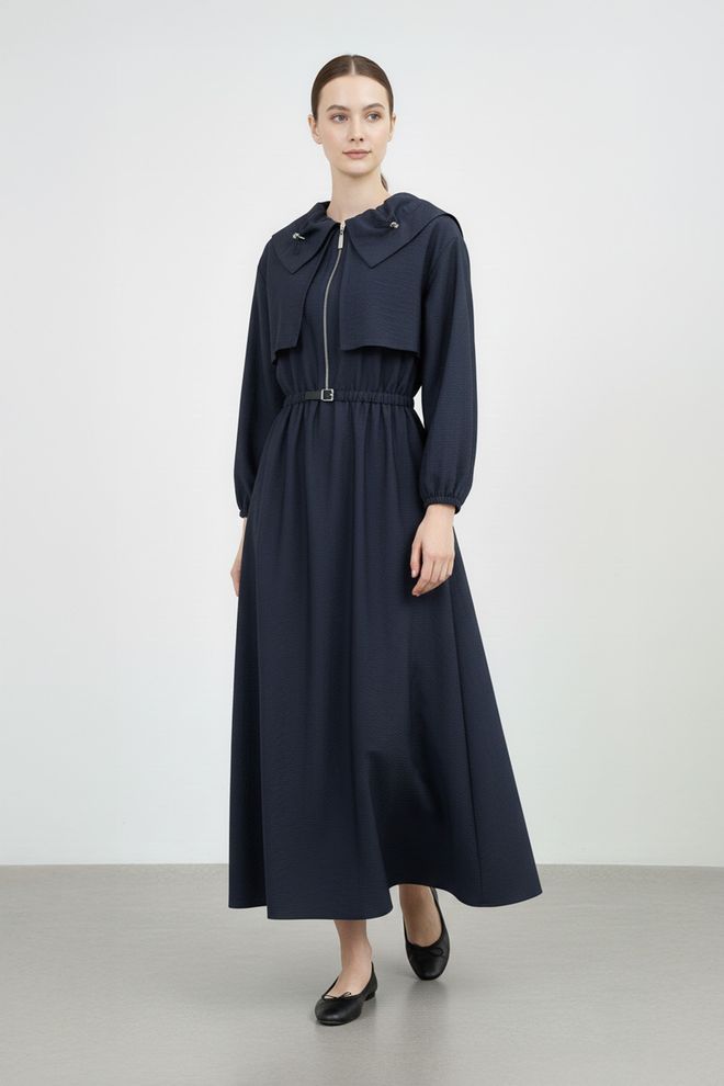 SOUL فستان أزرق داكن بتصميم فيت آند فلير وماكسي مع رقبة مقنعين ملابس بالجملة محتشم