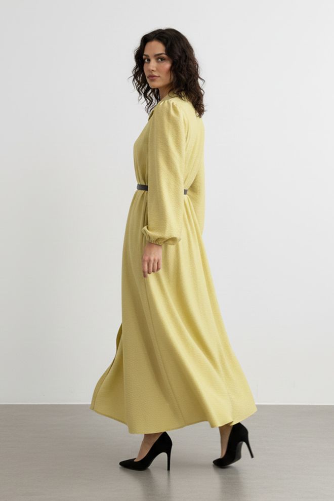 SOUL Елегантна Жълта Рокля Тип Риза С Шлиц Дрехи на едро 1