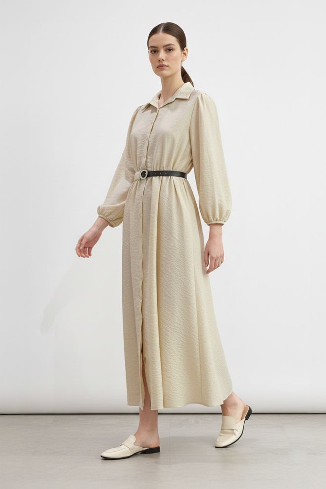 SOUL Smėlio Spalvos Nuosaikūs Elegantiški Marškiniai Su Balioniniais Rankovėmis Maxi Didmeninė prekyba drabužiais 1