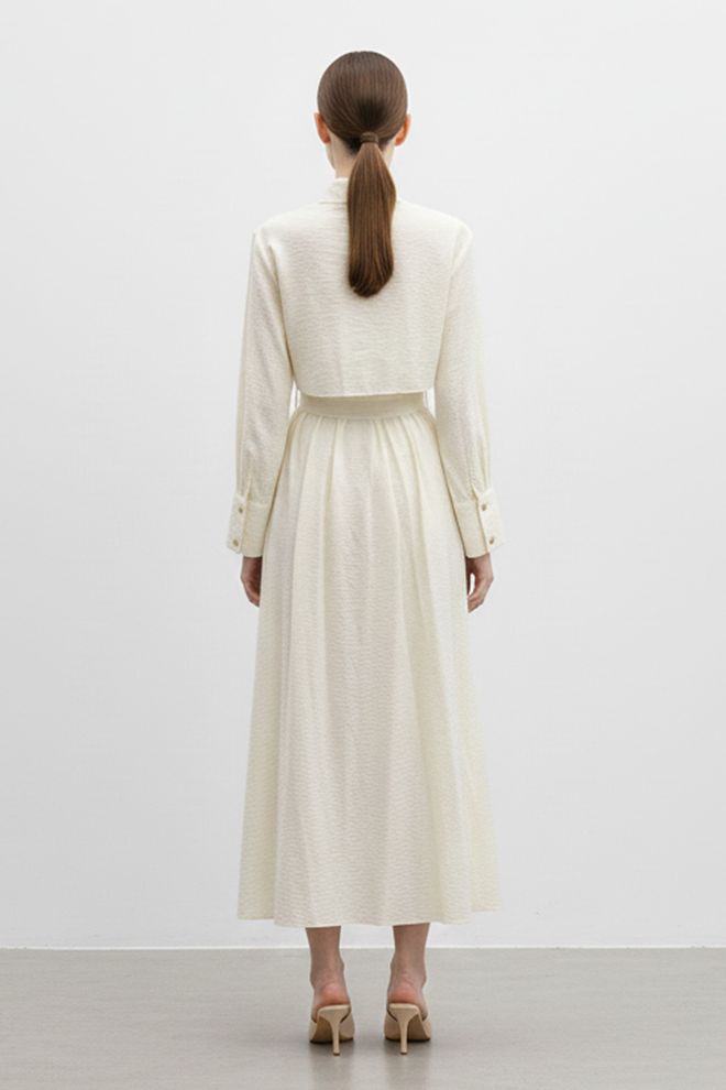 SOUL فستان بيج أنيق ميدي بقميص بأكمام طويلة ملابس بالجملة 1