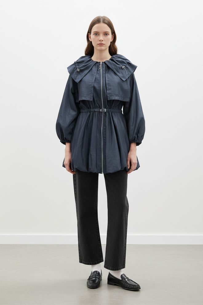 SOUL Trenci Bleumarin Cu Guler Lat Cu Glugă Și Fermoar Îmbrăcăminte cu ridicata Conservator