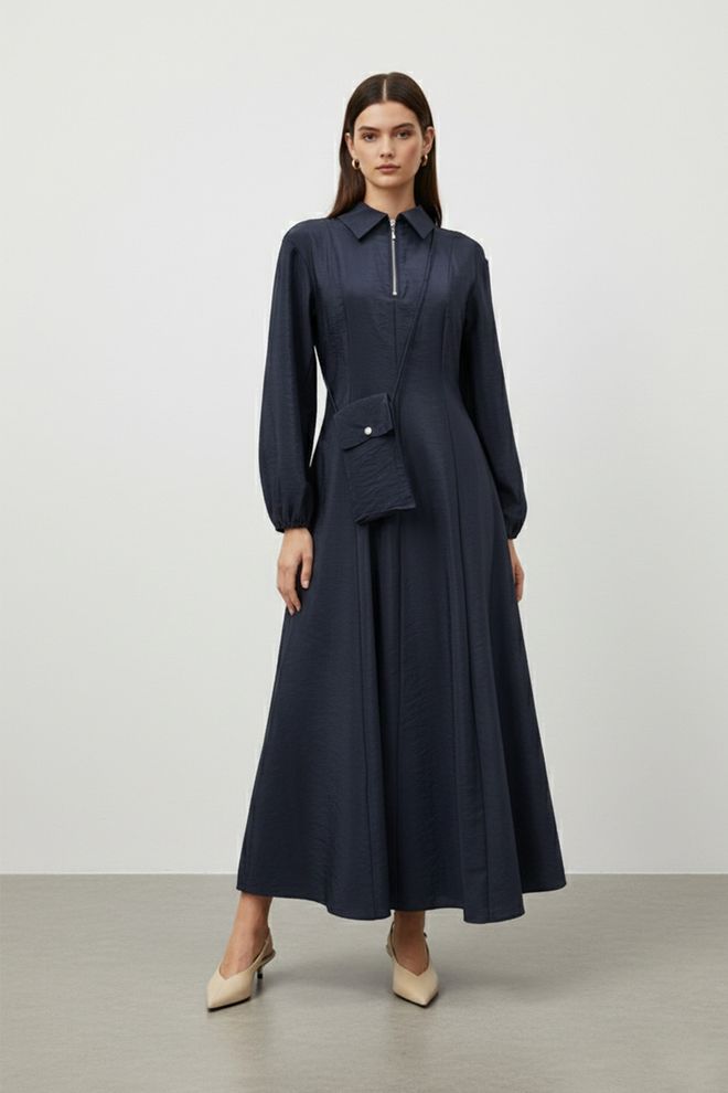 SOUL Морскосиня Скромна Елегантна Официална Рокля С А силует Макси Дрехи на едро Скромна мода