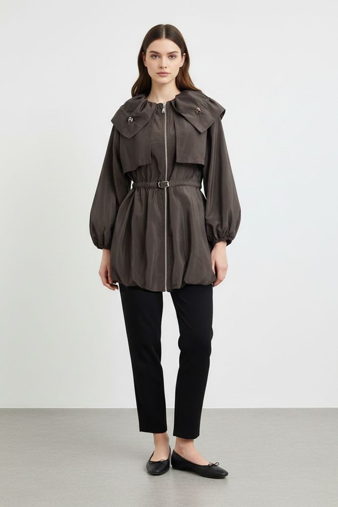 SOUL Brown Trenchcoat Elegant Single Breasted Zip Up Wholesale Clothing Modest