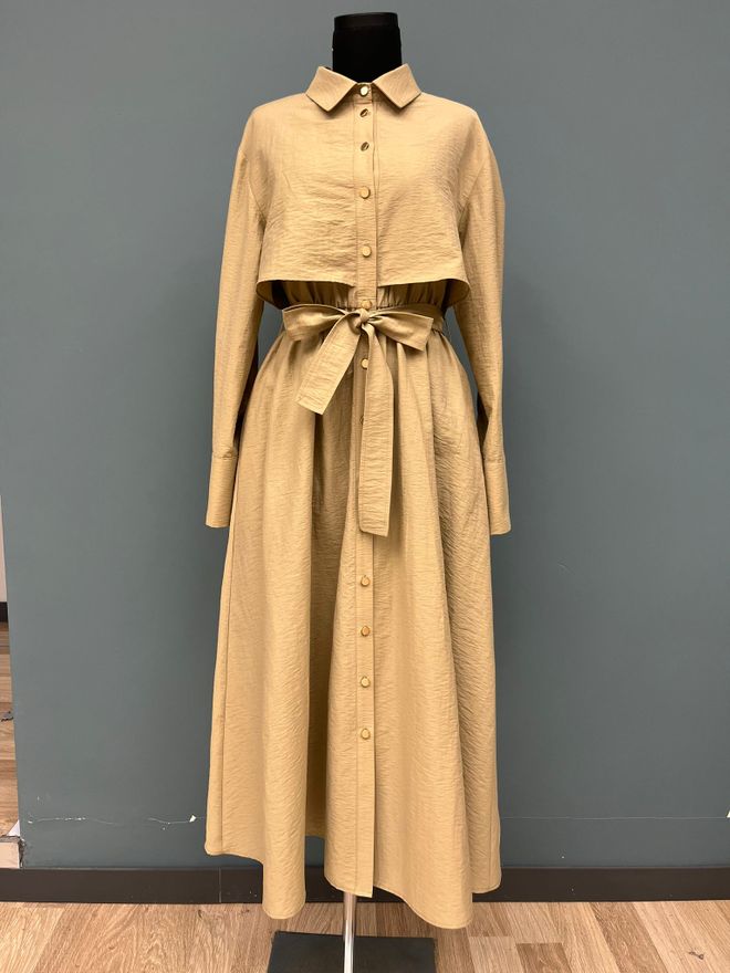 SOUL Бежевое Скромное Платье рубашка С Зубчатым Вырезом Оптовая продажа одежды Скромный