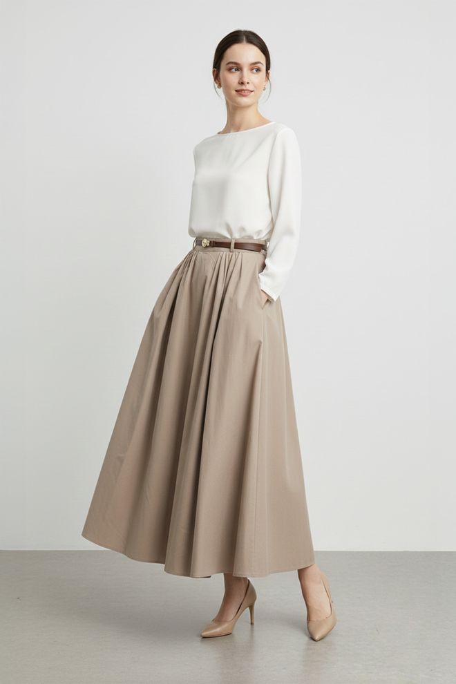 SOUL Μπεζ Κομψή Φούστα Flared Μάξι Χονδρικό εμπόριο ενδυμάτων Απλό