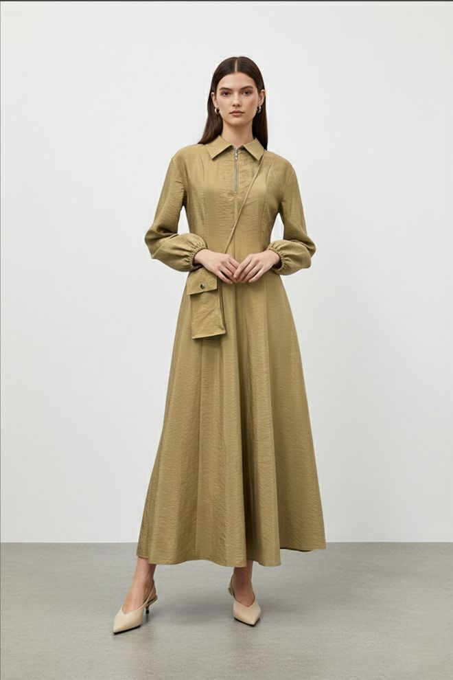 SOUL Хаки Скромное Элегантное Платье А силуэт Макси Оптовая продажа одежды Скромный