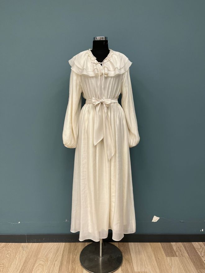 SOUL Beige Wrap Dress With Long Sleeves And Round Neck Wholesale Clothing Modest