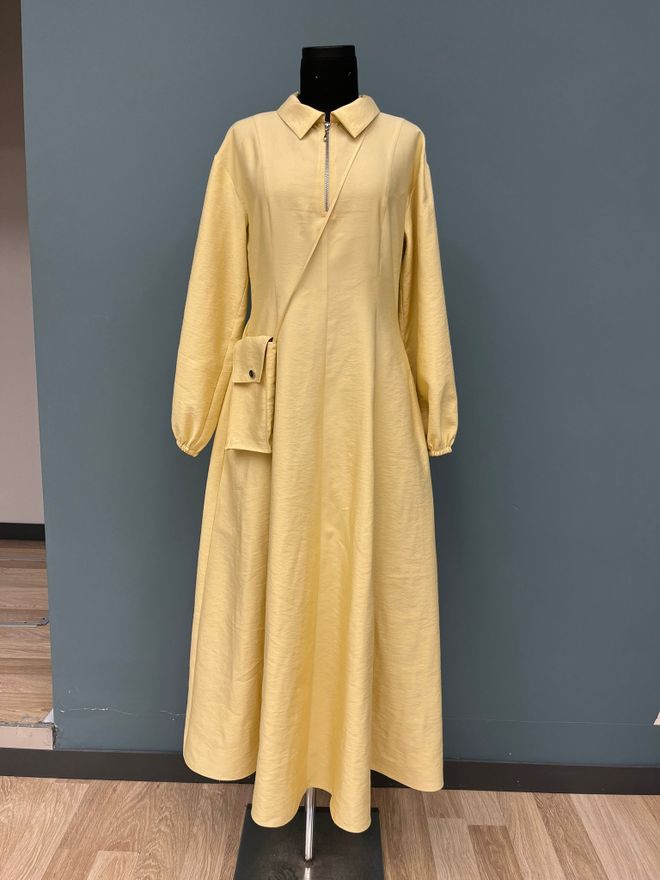 SOUL Žlté Maxi Šaty Áčkové S Vrúbkovaným Golierom Veľkoobchod s oblečením Skromný