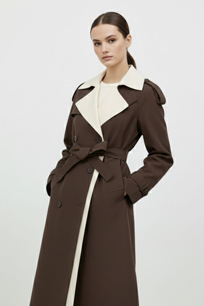 SOUL Brauner Trenchcoat Eleganter Zweireiher Klassischer Mantel Großhandelskleidung 1