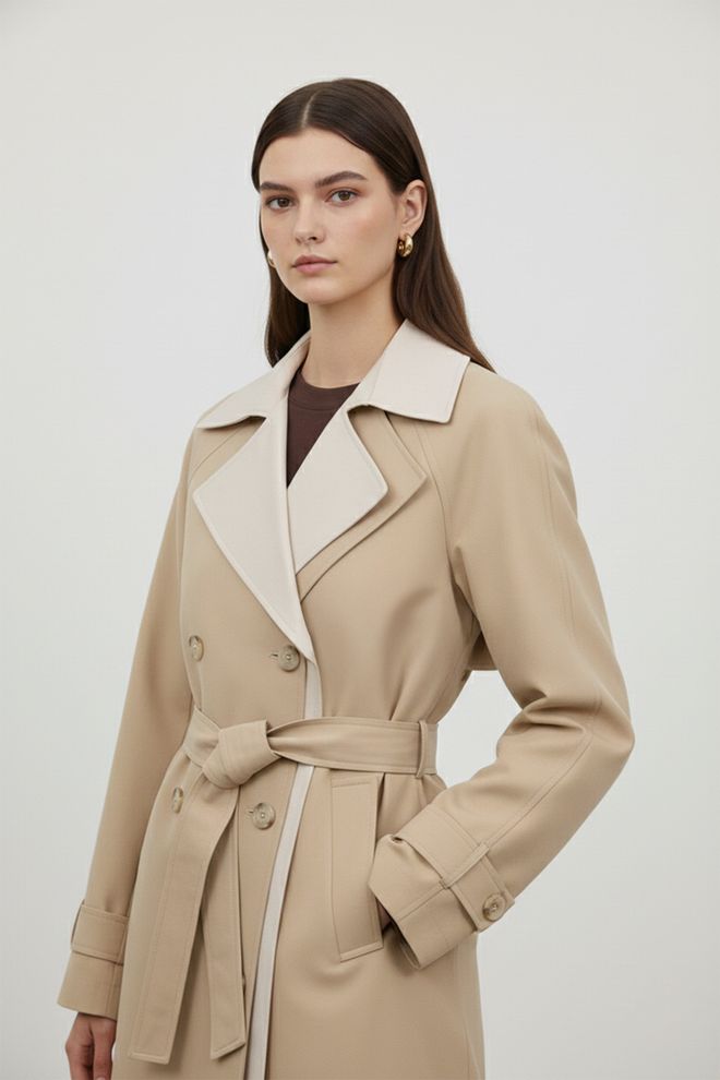 SOUL Beige Eleganter Zweireihiger Wrapover Trenchcoat Großhandelskleidung 1