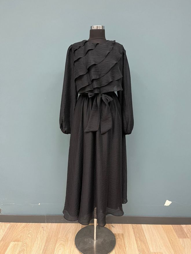 SOUL Zarif Siyah Fit & Flare Midi Elbise Toptan Giyim Resmi