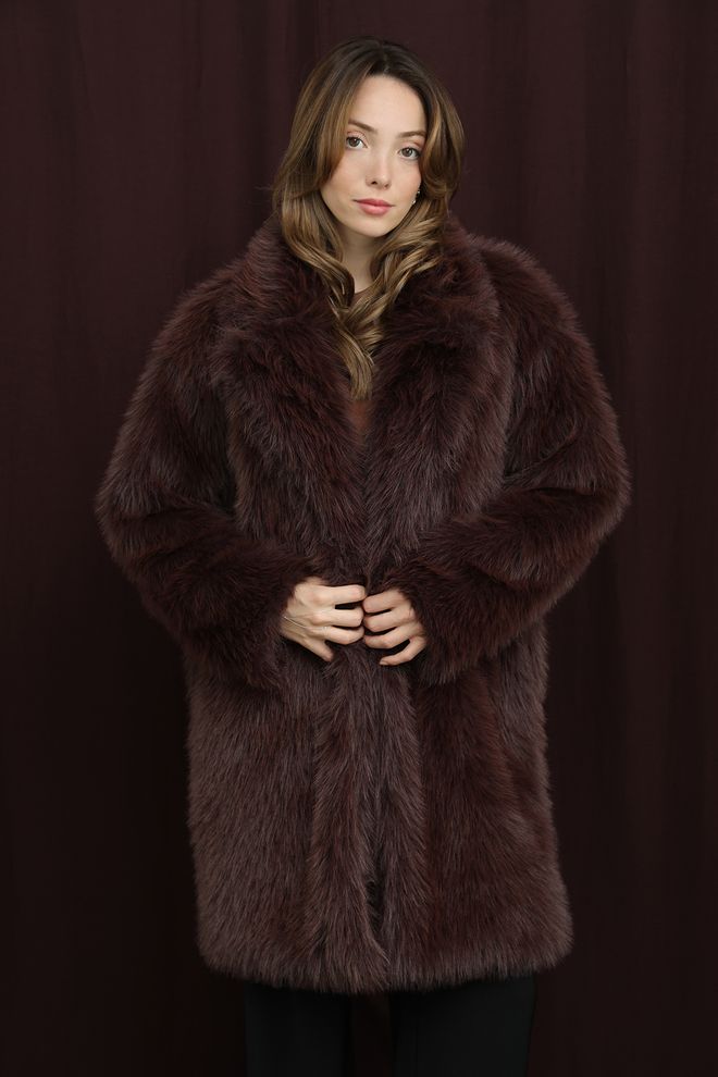 SOUL Çentikli Yakalı Kahverengi Kürk Bol Kalıp Kaban Toptan Giyim Nostaljik