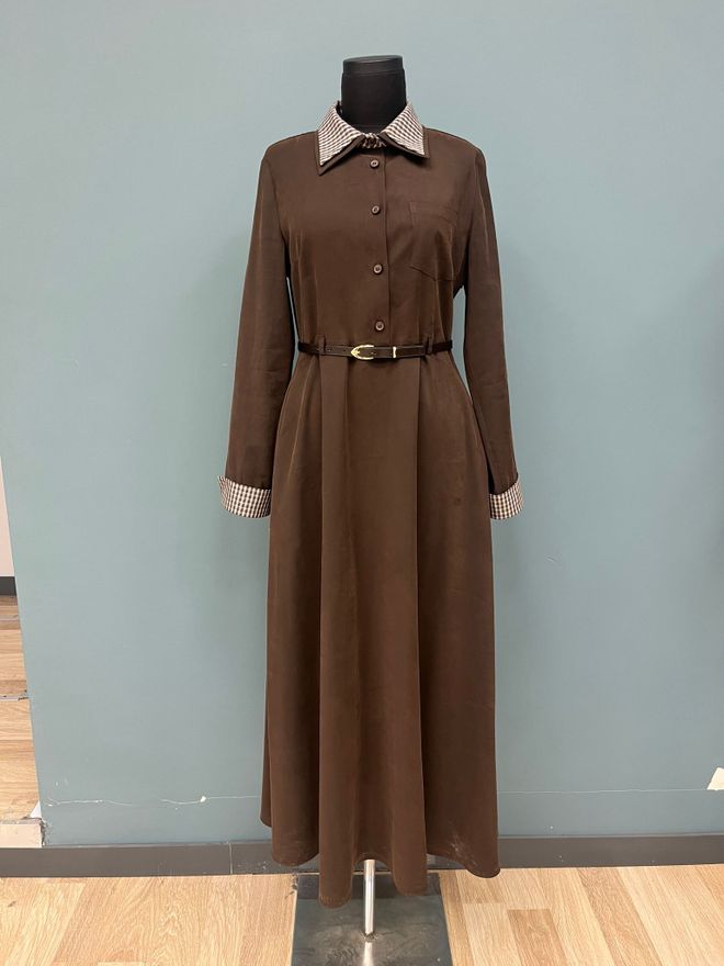 chinese dress ladies White Self Belted Buttoned Long Shirt Dress,Maxi Dress,Long Sleeve Dre –  puresunlady main image 0