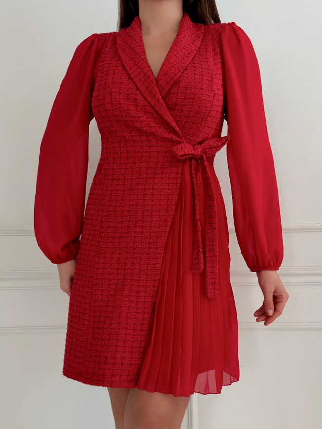 STEPS Chiffon Pleated Detailed Double breasted Dress Wholesale Clothing Formal