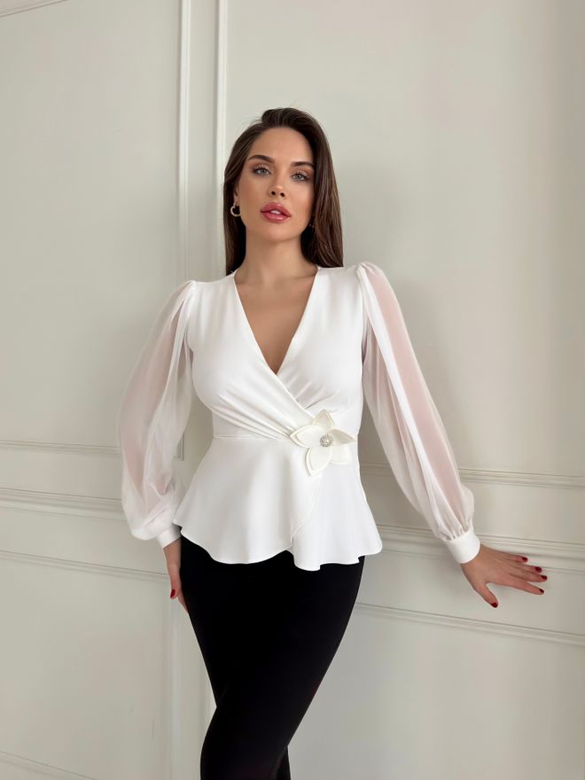 STEPS Drapirana Cvetlična Bluza Z Broško Oblačila na debelo Formalno