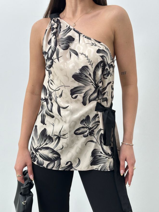 STEPS Leopard Žakardna Bluza Z Enim Ramenom Oblačila na debelo Eleganten