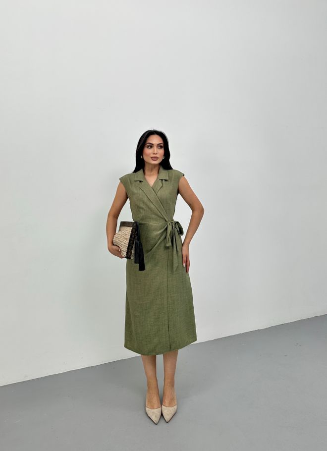 STEPS Elegante Groene Wikkeljurk Met Geribbelde Hals Groothandel Kleding Bescheiden