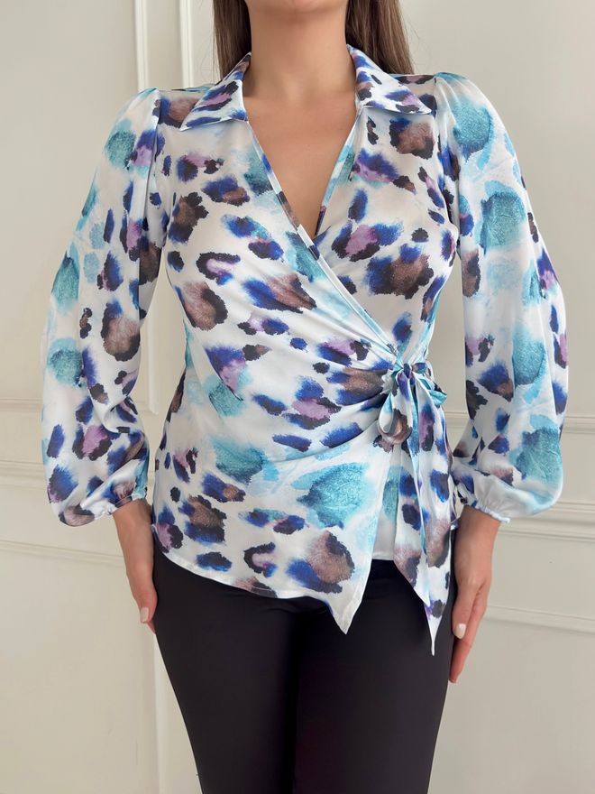 STEPS Satinbluse Mit Seitlichem Bindeband Mehrfarbig Großhandelskleidung Formal