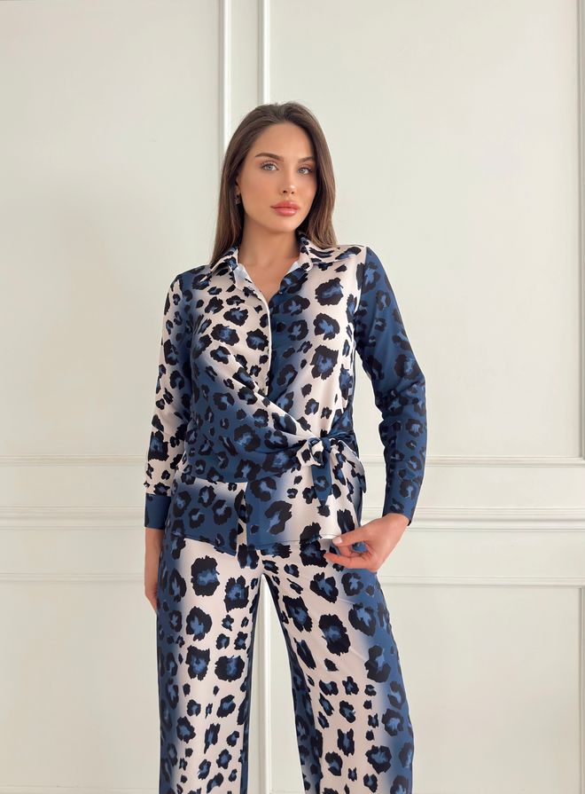 STEPS Leopardenbluse Mit Seitlicher Krawatte Großhandelskleidung Elegant