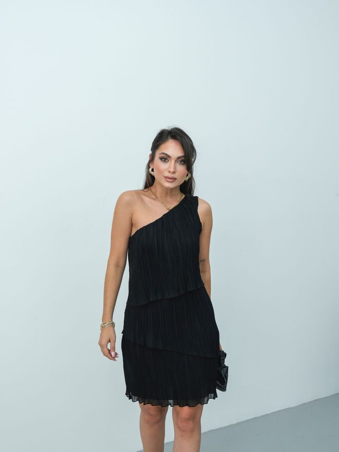STEPS Zwarte Sexy Elegante Schede Jurk Met Eén Schouder Hals Groothandel Kleding Casual