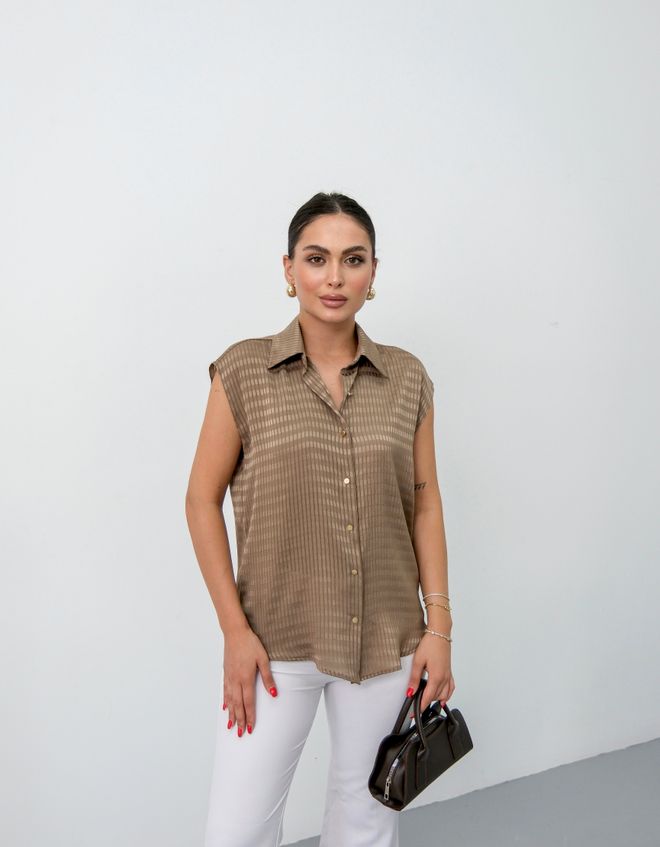 STEPS Chemise Rayée Brun Décontractée Élégante Vêtements en gros Décontracté