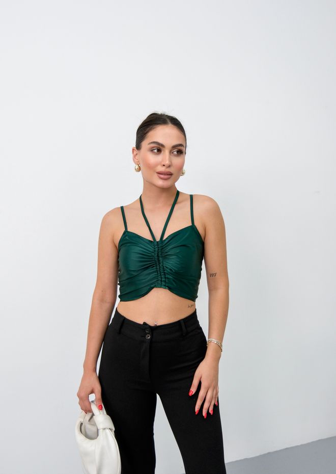 STEPS Πράσινο Crop Top Σέξι Στενή Γραμμή V Neck Αμάνικο Χονδρικό εμπόριο ενδυμάτων Casual