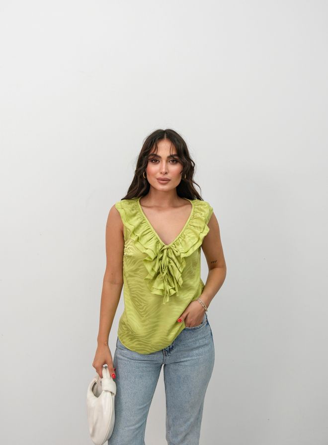 STEPS Camicetta Verde Con Collo Profondo E Manica Ad Aletta Abbigliamento all'ingrosso Casuale