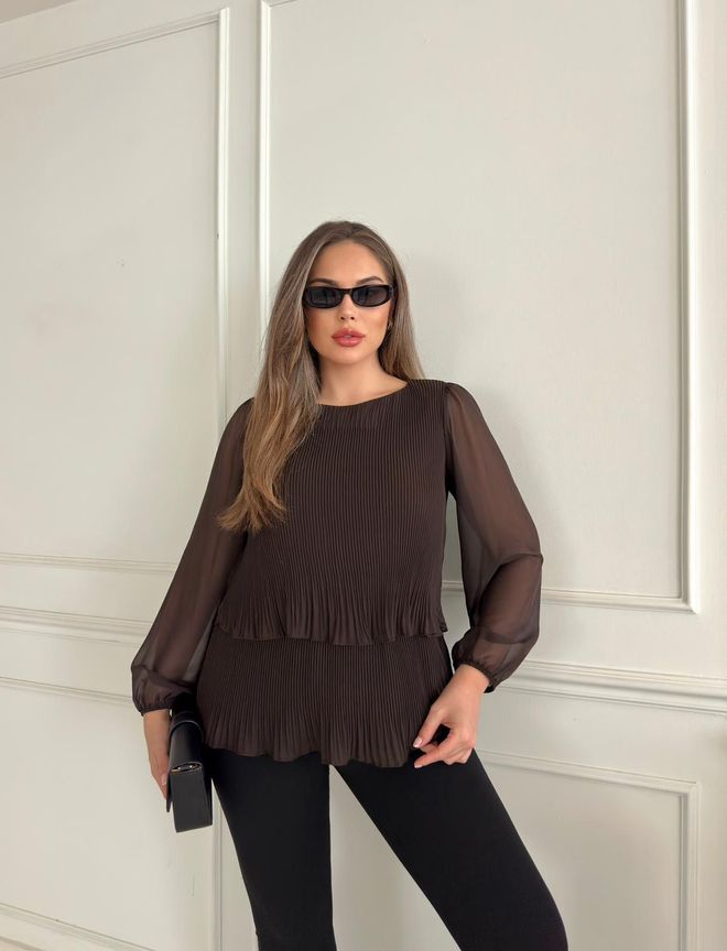 STEPS Hnedá Elegantná Blúzka S Dlhými Rukávmi Veľkoobchod s oblečením Skromný