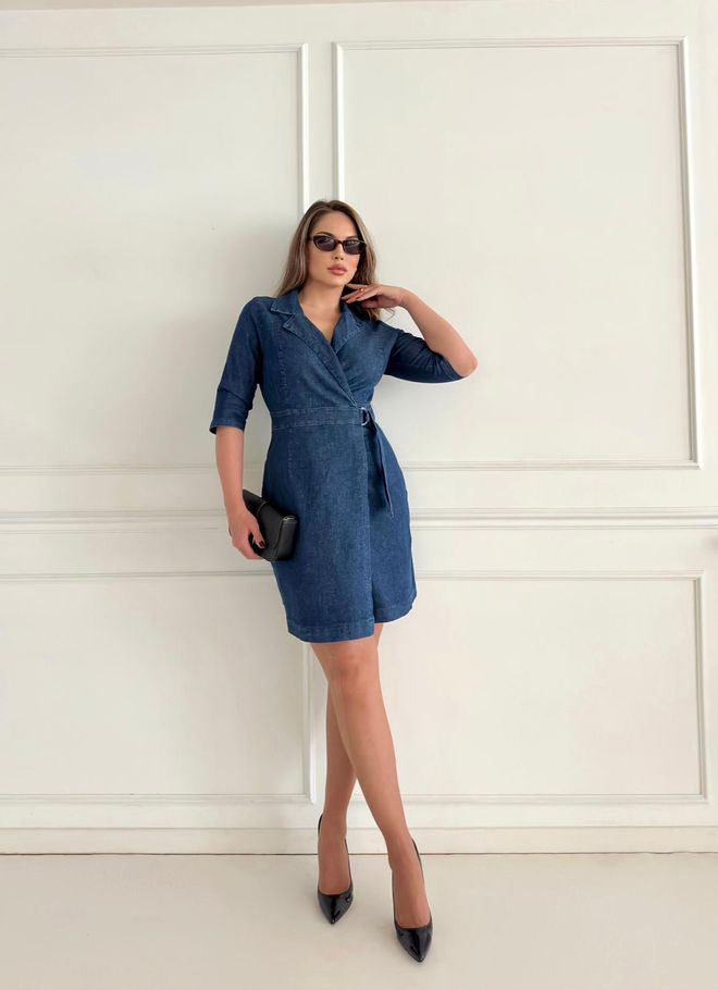 STEPS Μπλε Κομψό Wrap Φόρεμα Με Notch Λαιμόκοψη Χονδρικό εμπόριο ενδυμάτων Casual