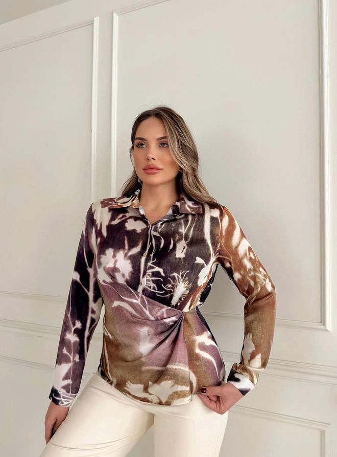 STEPS Καφέ Κομψό Πουκάμισο Με Μαρμάρινο Σχέδιο Χονδρικό εμπόριο ενδυμάτων Casual