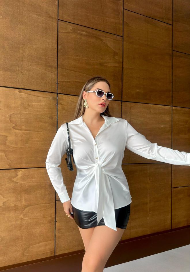 STEPS Ασπρο Εφαρμοστό Πουκάμισο Με Notched Λαιμόκοψη Και Κουμπιά Χονδρικό εμπόριο ενδυμάτων Casual