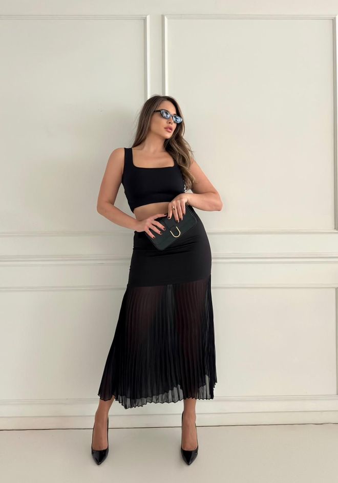 STEPS Saia Maxi Preta Com Camadas E Bolso Com Aba Roupas por atacado Casual